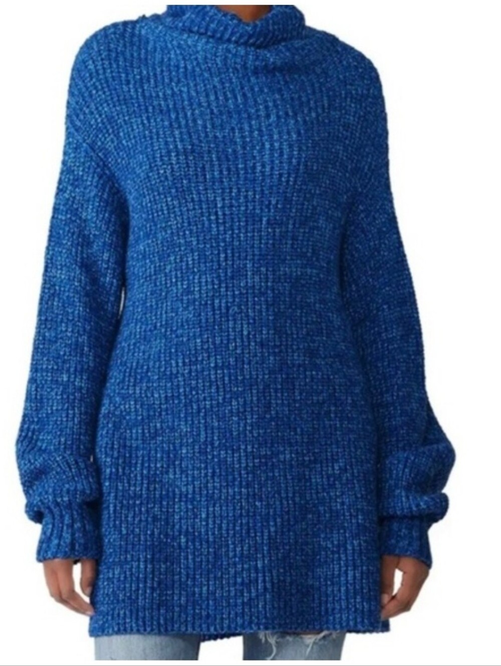 Free People Royal Blue Fisherman Cozy Side Slits Sweater